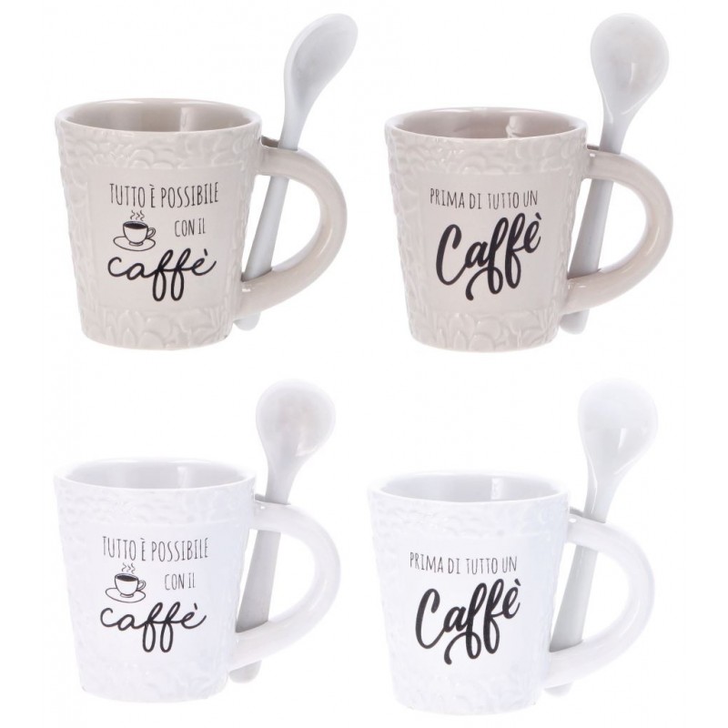 TAZZA CAFFE' CERAMICA+ CUCCHIAINO CAFFE' CERAMICA 78695 AD
