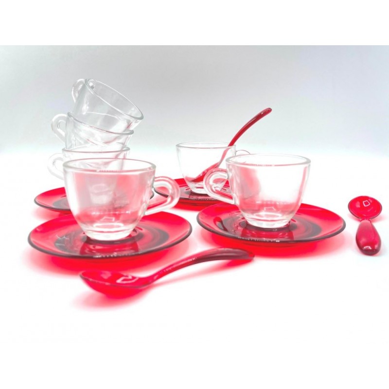 TAZZA CAFFE' VETRO C/P A/6+ CUCCHIAINO ROSSO ADAMO