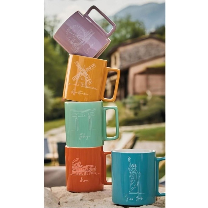 TAZZONE LATTE MUG CITY MUG 360cc NEW BONE CHINA TOGNANA