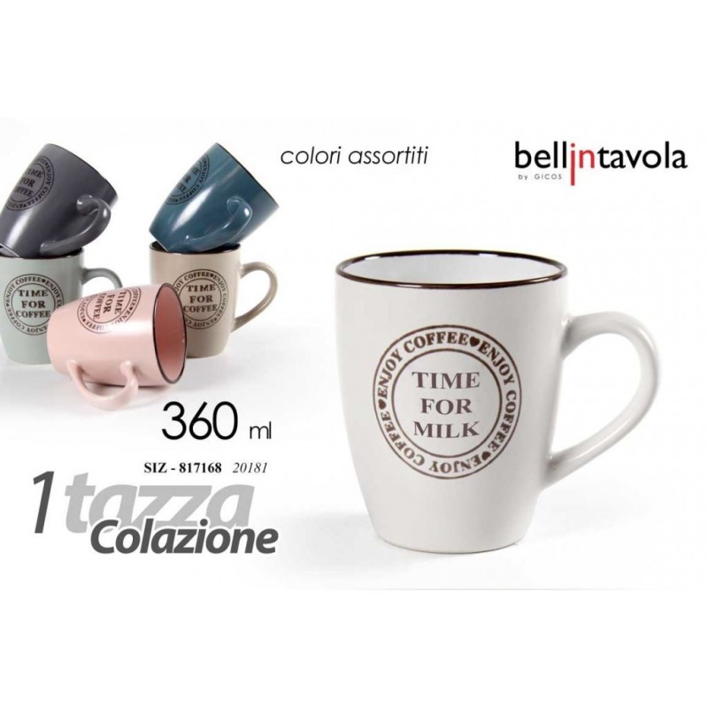 TAZZONE LATTE MUG TIME FOR MILK 360ml 817168 GIC