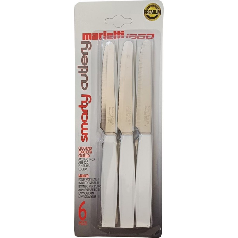 SET POSATA SMARTY BIANCO COLTELLO TAVOLA A/6 MARIETTI
