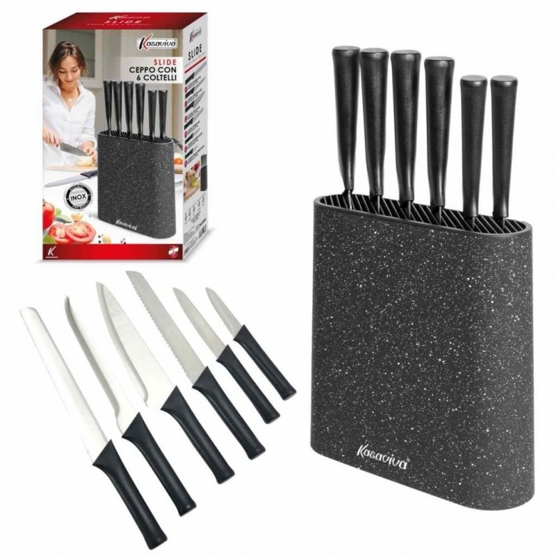 COLTELLO SET CEPPO SLIDE+ 6 COLTELLI NERI 1643316 KAS