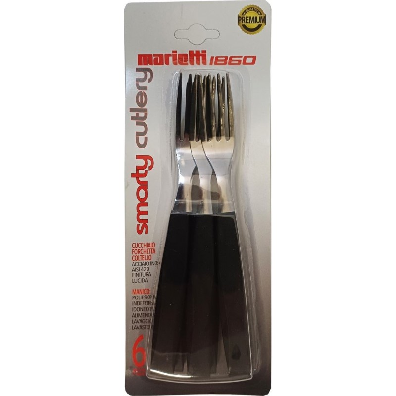 SET POSATA SMARTY NERO FORCHETTA TAVOLA A/6 MARIETTI