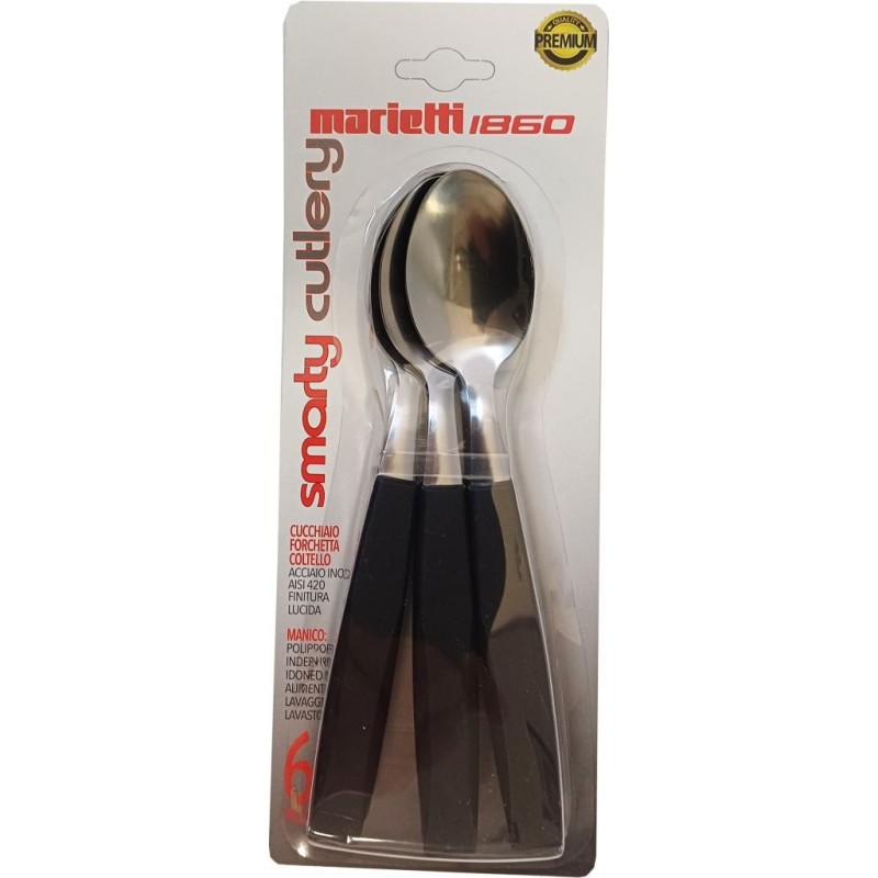 SET POSATA SMARTY NERO CUCCHIAIO TAVOLA A/6 MARIETTI