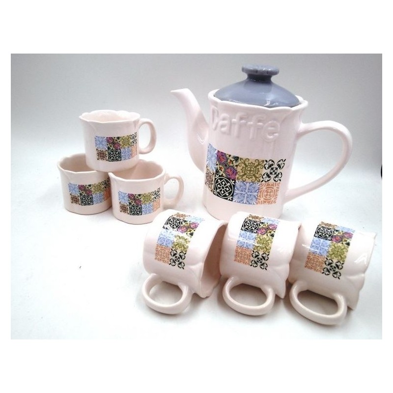 TAZZE CAFFE' CERAMICA FASCIA COLOR 6 TAZZE+ CAFFETTIERA SUD