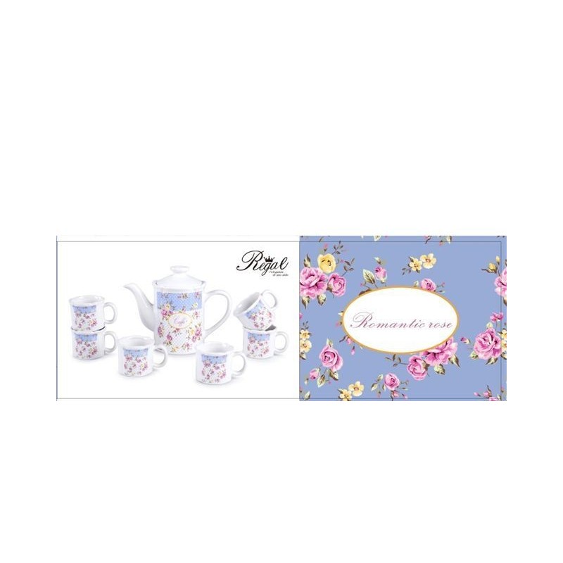 TAZZE CAFFE' CERAMICA ROMANTIC ROSE 6 TAZZE+ CAFFETTIERA SUD
