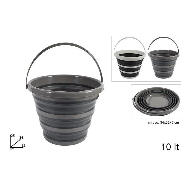 SECCHIO PIEGHEVOLE TONDO C/M 10lt 34x32x25cm Chiuso 5cm 979 DS