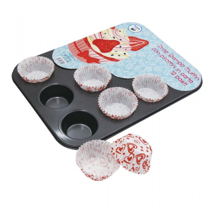 FORMA DOLCI MUFFIN 12ps COMPLETA di PIROTTINI di CARTA BETA