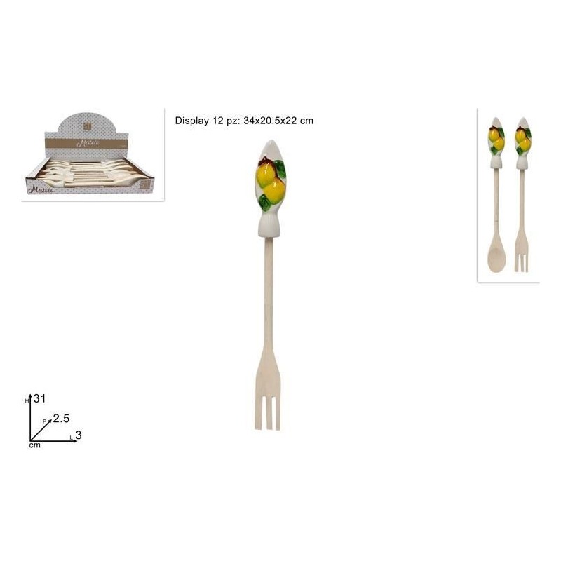 CUCCHIAIA o FORCHETTONE LEGNO/CERAMICA LIMONI 31cm DS