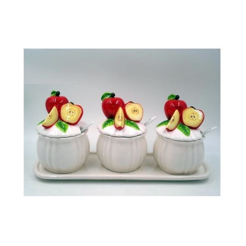 BARATTOLO CERAMICA BIANCA A/3 TAPPO C/MELE+ VASSOIO SUD