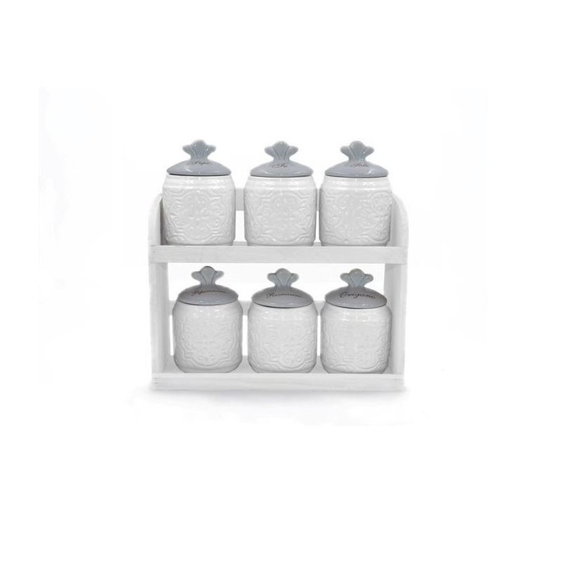 BARATTOLO CERAMICA BIANCA TAP/GRIGIO A/6 SPEZIE+ MENSOLA