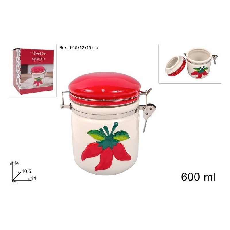 BARATTOLO CERAMICA DECORO PEPERONCINI 600ml 676523 DS