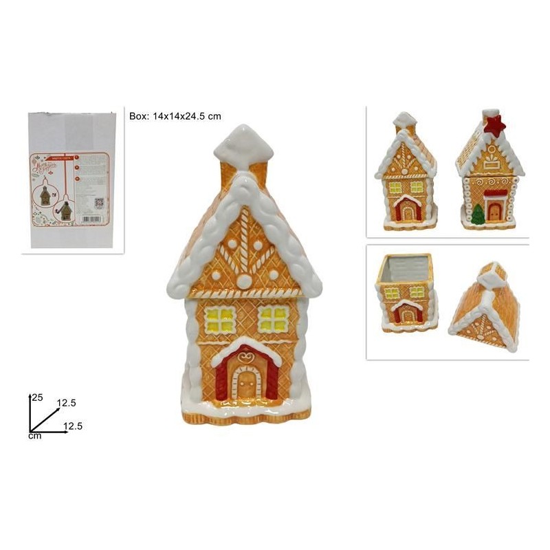 BARATTOLO CERAMICA FORMA CASA NATALE BISCOTTO 25cm DS
