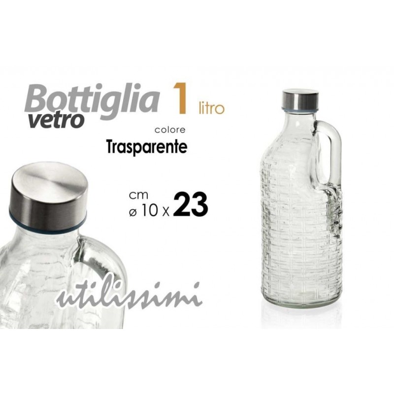 BOTTIGLIA VETRO C/MANICO 1lt 878688 TAP/INOX GICOS
