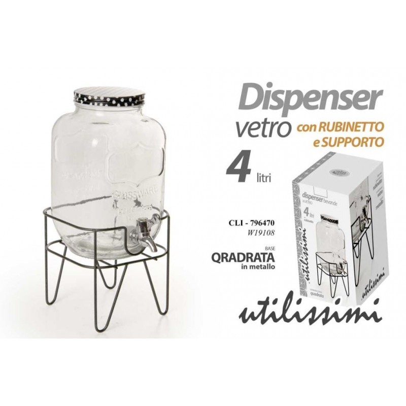 DISPENSER VETRO C/RUBINETTO 4lt+ SUPPORTO GICOS