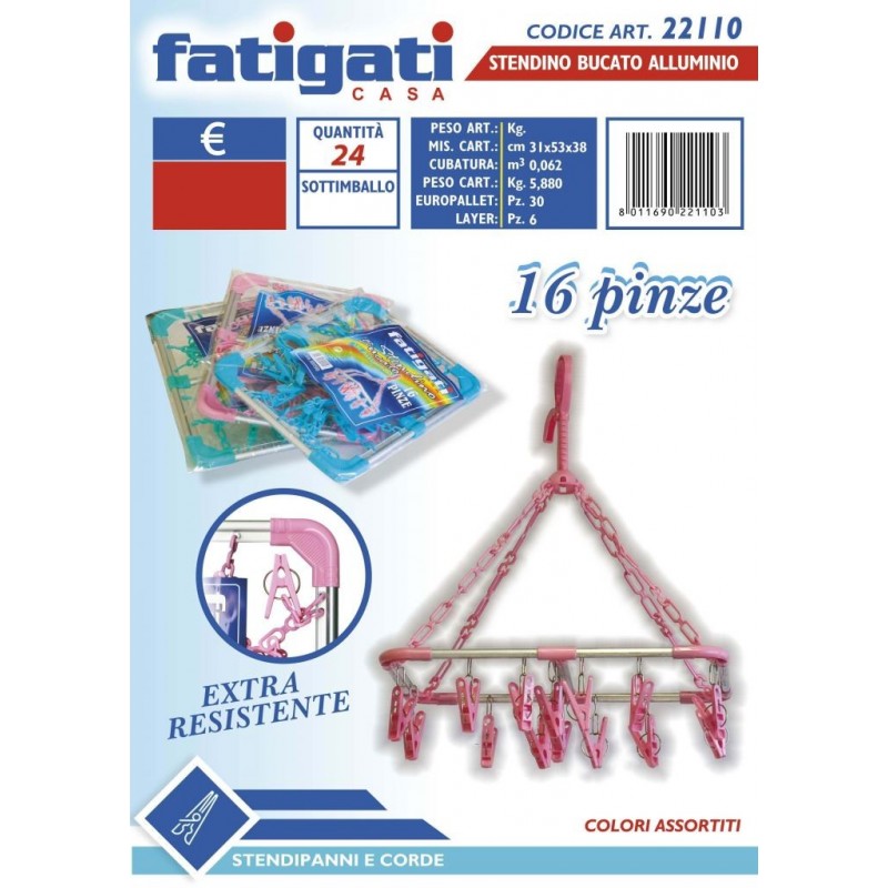 STENDINO BUCATO ALLUMINIO 16pinze 22110 FATIGATI