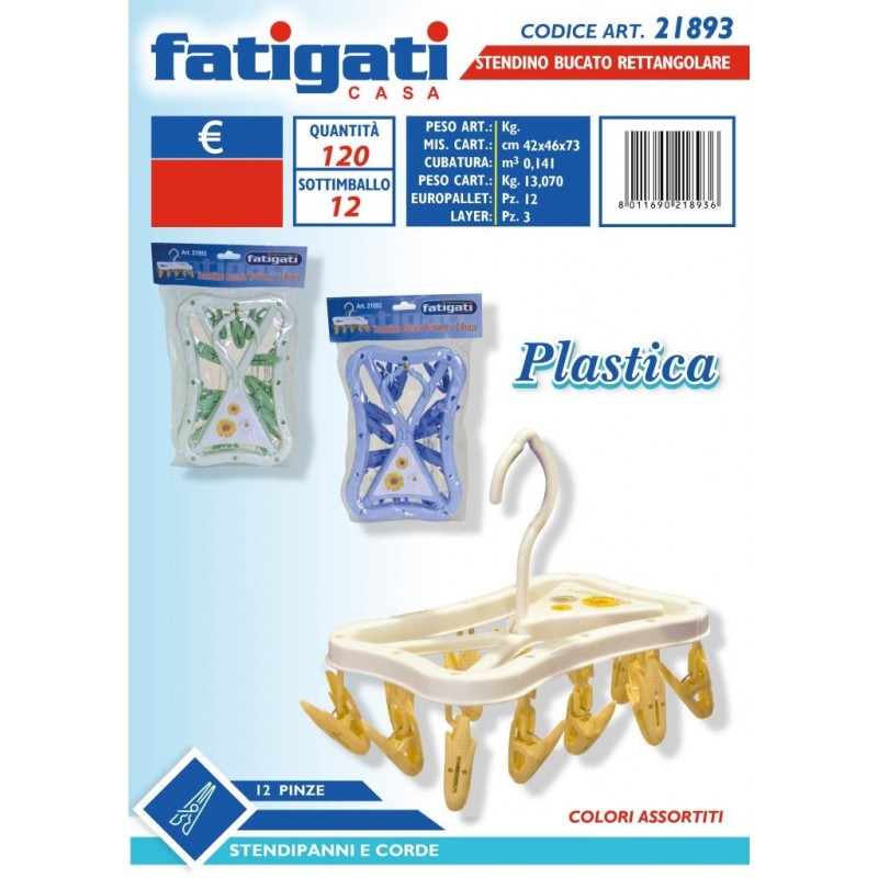 STENDINO BUCATO PLASTICA 12 pinze RETT. 21893 FATIGATI