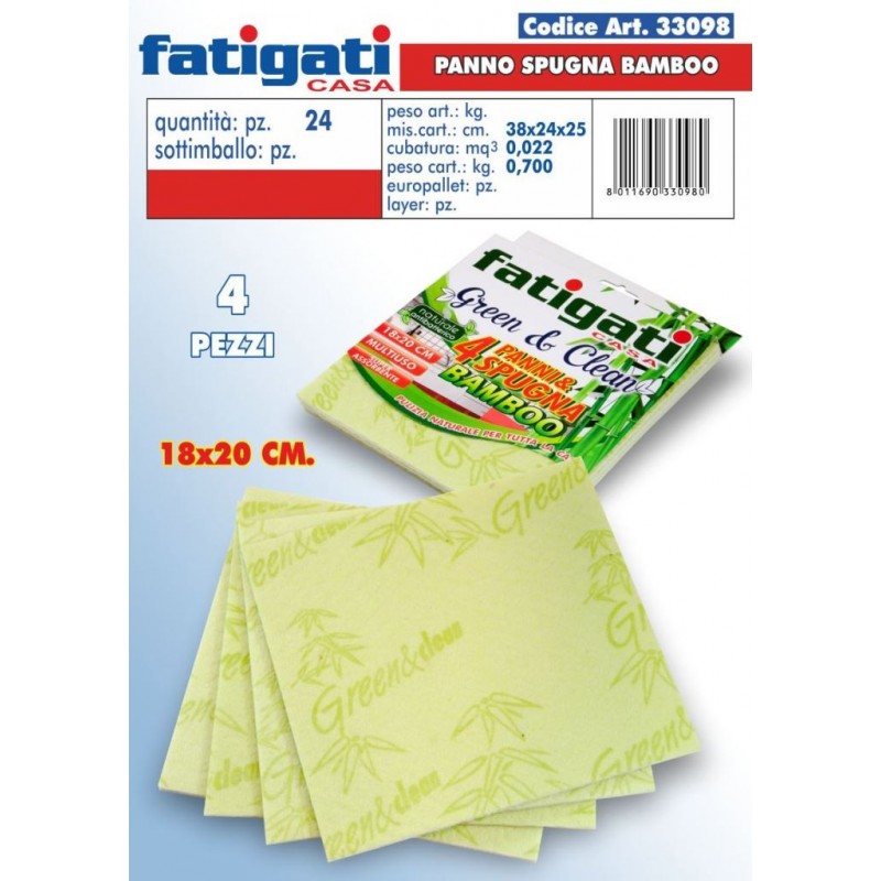 PANNO SPUGNA BAMBOO 4pz 33098 18x20cm FATIGATI