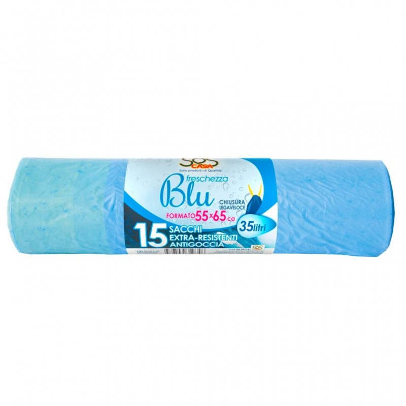 SACCO IMMONDIZIA PROFUM. 55x65cm 35lt 15pz TALCO AZZURRO