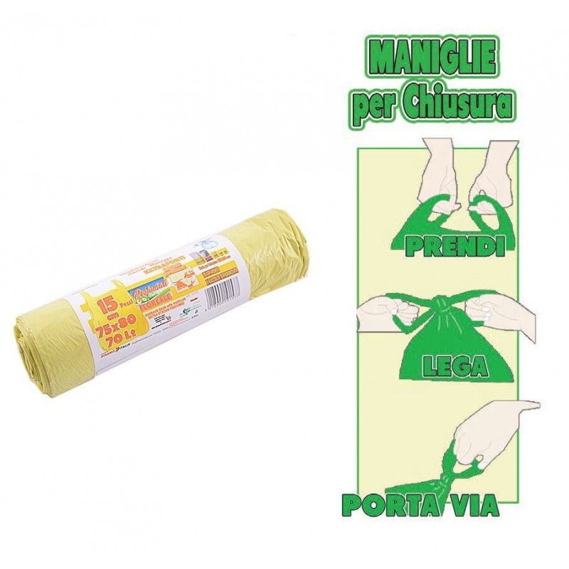 SACCO IMMONDIZIA PROFUM. 75x80cm 70lt 15pz FLOREALE GIALLO